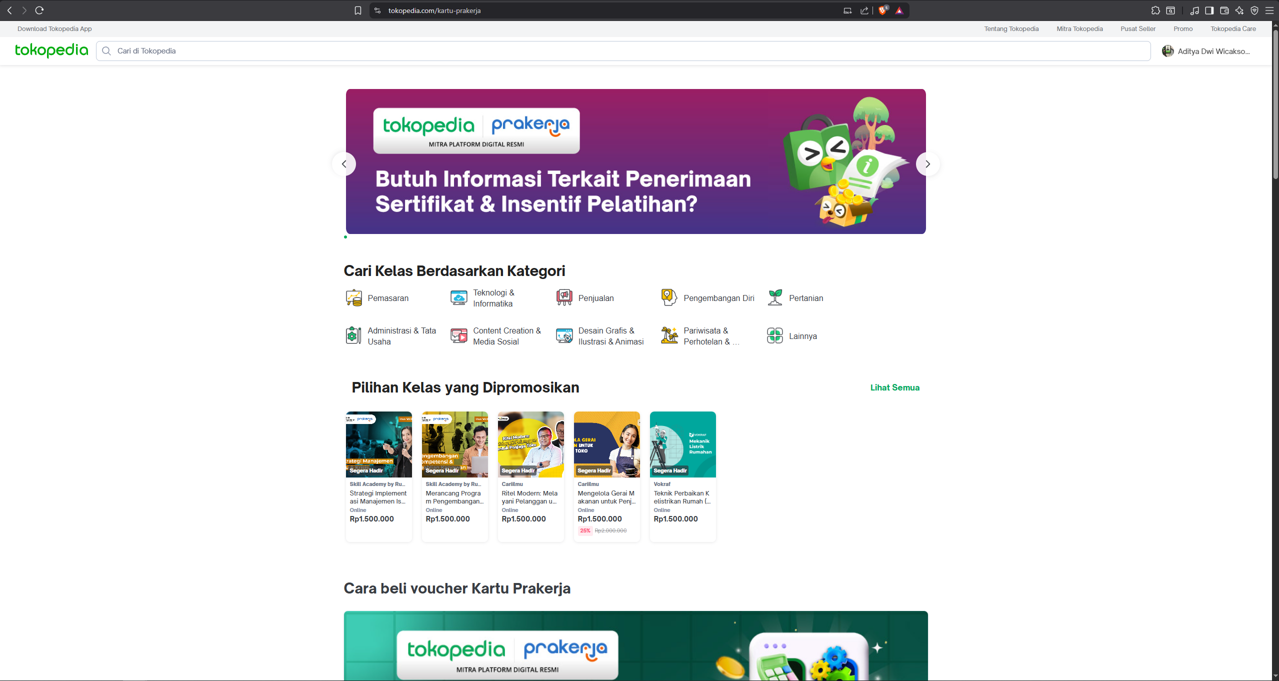 Tokopedia Kartu Prakerja subhomepage